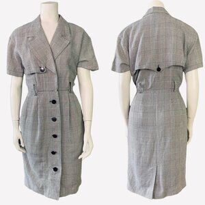 VINTAGE DANA BUCHMAN BLACK HOUNDSTOOTH BUTTON DOWN CLASSIC  POCKET DRESS …